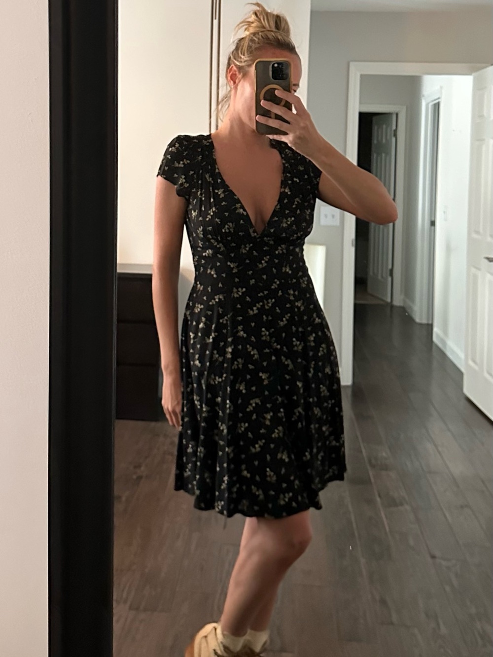Black Floral V-Neck Fit & Flare Dress